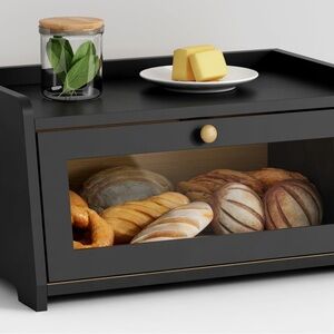 Black Bread Box with Glass Window